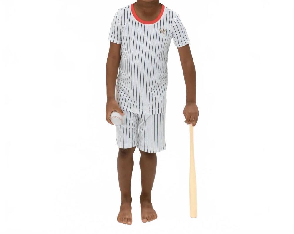 NEW ANGEL DEAR kids baseball stripe bamboo pajama short set in white